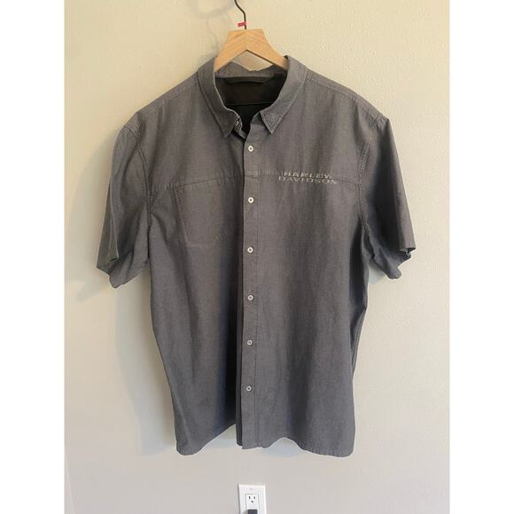 Harley-Davidson Shirt Short Sleeve Textured Reflective Button-Down Gray 2- XL - Picture 1 of 8